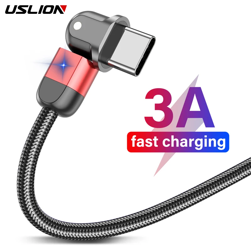 USLION Type C USB Cable 3A USB-C Fast Charge Wire For Samsung S22 Plus Xiaomi Huawei usb c Mobile Phone Data Cable 180 Rotation