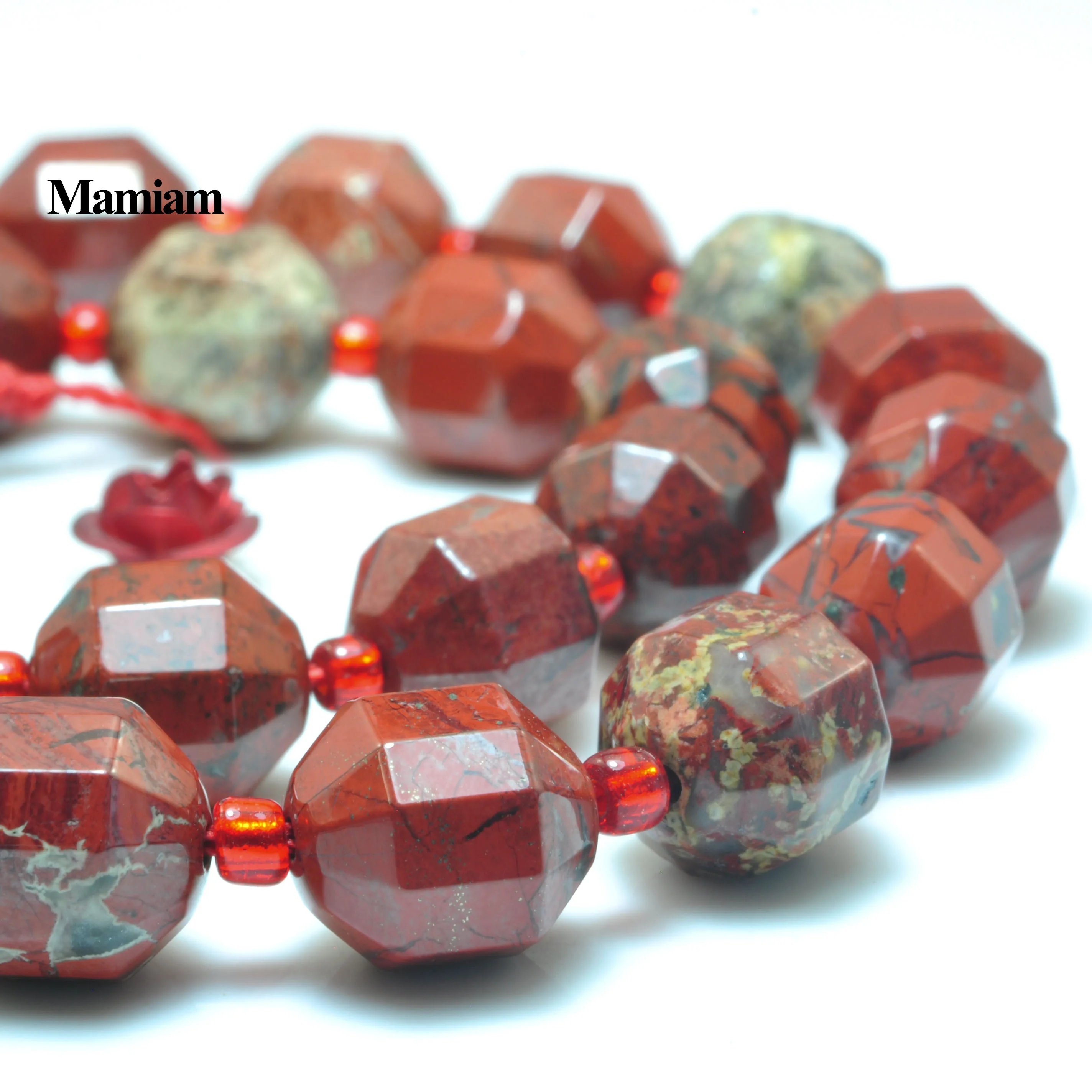 Mamiam Natural Red Flame Jasper Faceted Cylinder Charm Beads 9x10mm Loose Stone Diy Bracelet Necklace Jewelry Making Gift Design