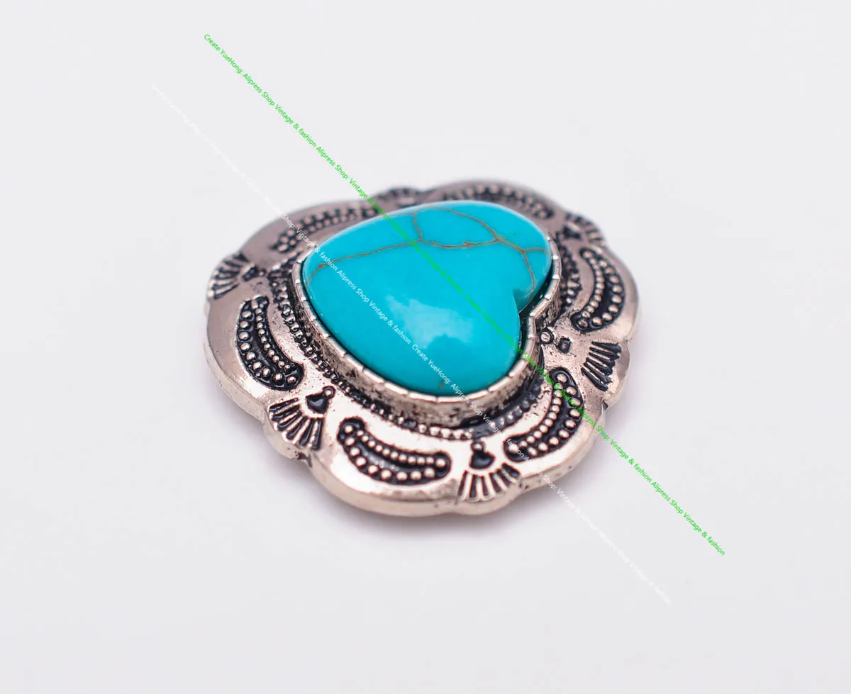 10X Silber Indische Blume Kunst Echt Grün Liebe Herz Türkis Leathercraft Haar Zubehör Nähen Schaft Taste Concho Verschluss – Detail 19