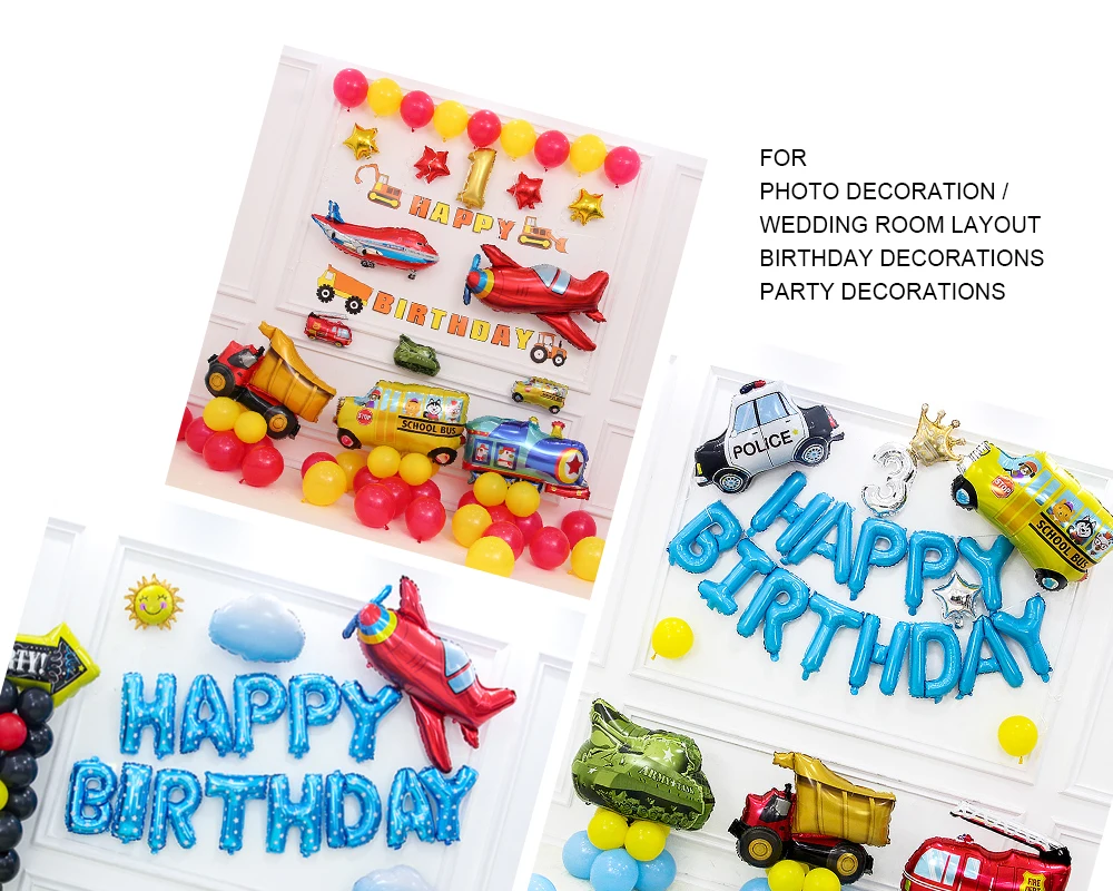 Flugzeug Auto Folie Helium Luftballons Bus Polizei Auto Feuerwehrauto Engineering Modell Ballon Junge Kinder Thema Geburtstag Party Dekoration – Detail 4