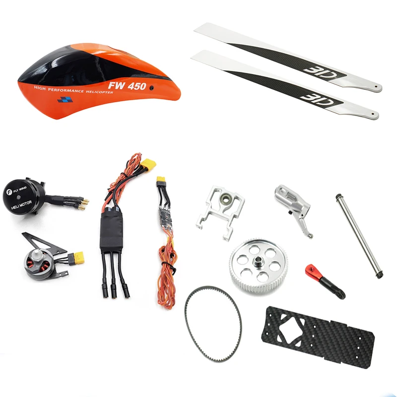 

FLY WING FW450 Запчасти для радиоуправляемого вертолета капот двигателя пропеллер ESC шасси горизонтальная ось зажим для лопасти Swash пластины и т. Д.