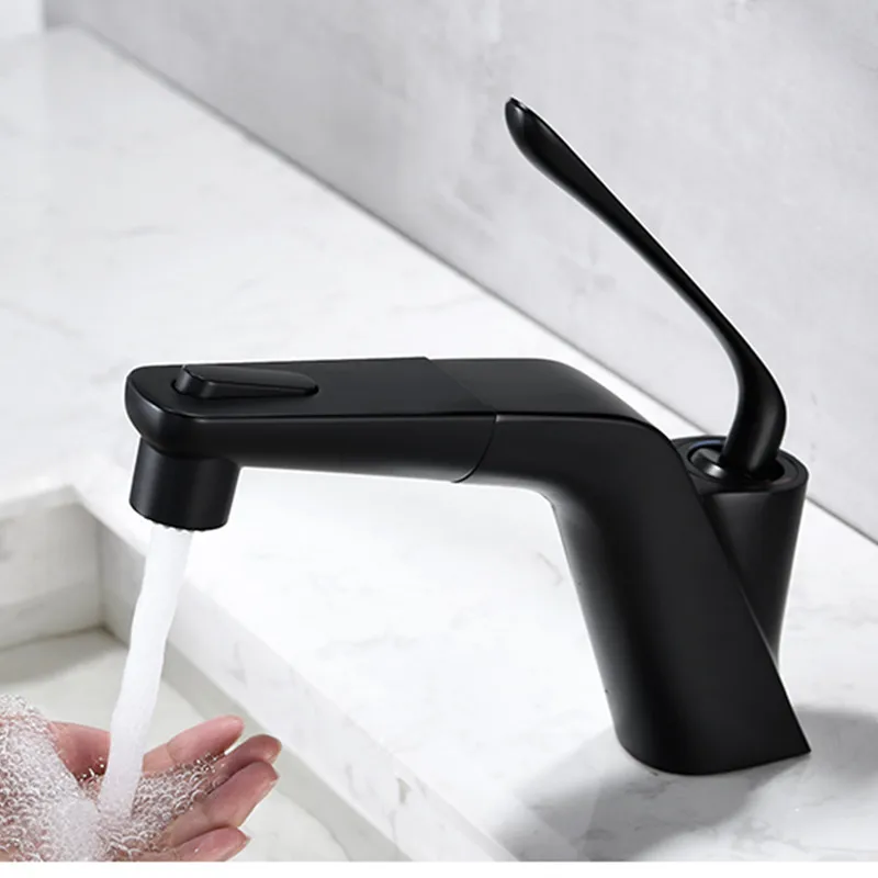 

Bathroom basin Faucet black pull out spout Water mixer Cold And Hot Water Tap Sink Taps chrome Deck Mounted Crane Taps