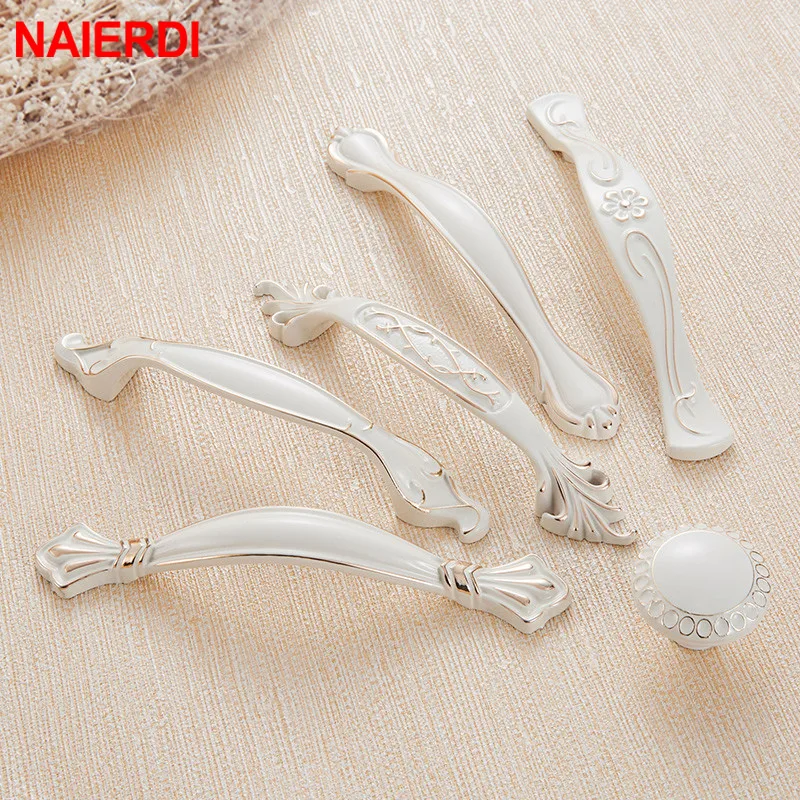 NAIERDI Zinc Aolly Ivory White Cabinet Handles Kitchen Cupboard Door Pulls Drawer Knobs European Fashion Furniture Handle