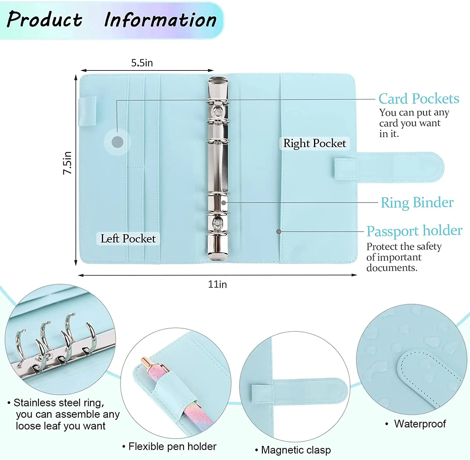 A6 PU Leather Notebook Binder Money Envelope for Budgeting,with Cash Envelopes,Letter Sticker, Expense Budget Sheets,Blank Label