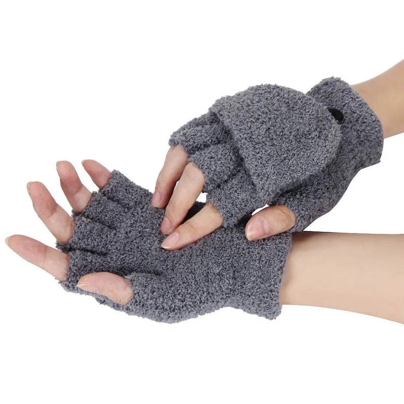 Winter Warm Thickening Wool Gloves Knitted Flip Fingerless Flexible Exposed Finger Thick Gloves Mittens Men Women Glove