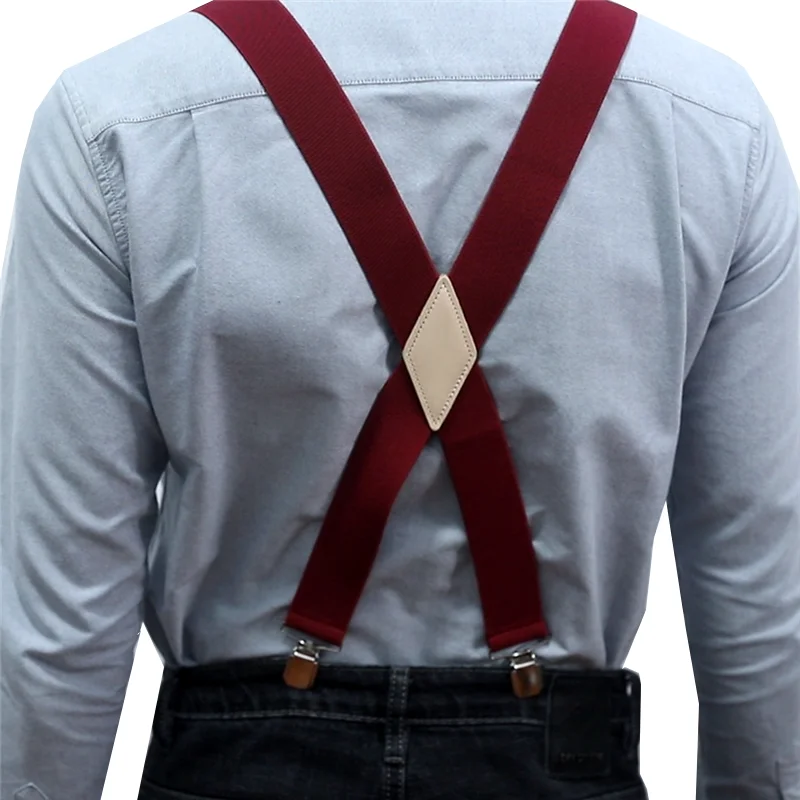 Men\'s 3.5cm Unisex Solid Straight Clip Rawhide Suspender Genuine Leather Brace 110cm 130cm Extended Size Vintage Groomsmen Gifts