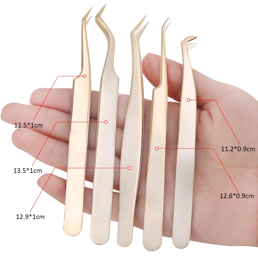 1 Pcs Pearl Gold Eyelashes Tweezers Stainless Steel High Precision Anti-static tweezers for Eyelash Extensions