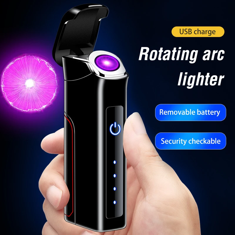 New Rotating Plasma Arc Lighter Smart Touch Interchangeable Battery USB Electronic Lighter Rechargeable Windproof Gifts For Man