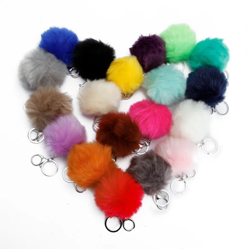 Cute Black Pompoms Ball Keychain Women Faux Rabbit Fur Car Key Chains Fluffy DIY Backpack Pendant Charms Gift Jewelry Accessorie