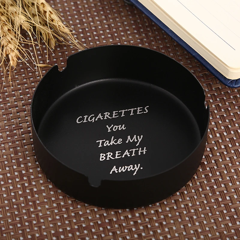 Metal Ashtray Round Black Matte Frosted Stainless Steel Ash Tray   Smoking Gift Text Name LOGO Custom Made Laser Lettering DIY