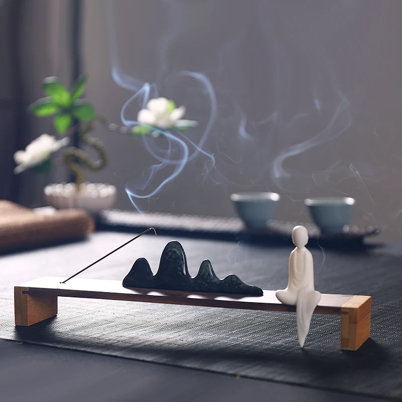 Solid Wood Incense Burner Zen Incense Burner Mutton Fat Jade Line Incense Burner Living Room Tea Ceremony Small Ornaments