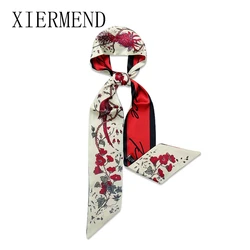 Spring summer new scarves ins thorns flowers double-sided little scarf French hair band narrow narrow ribbon women skinny scarf
