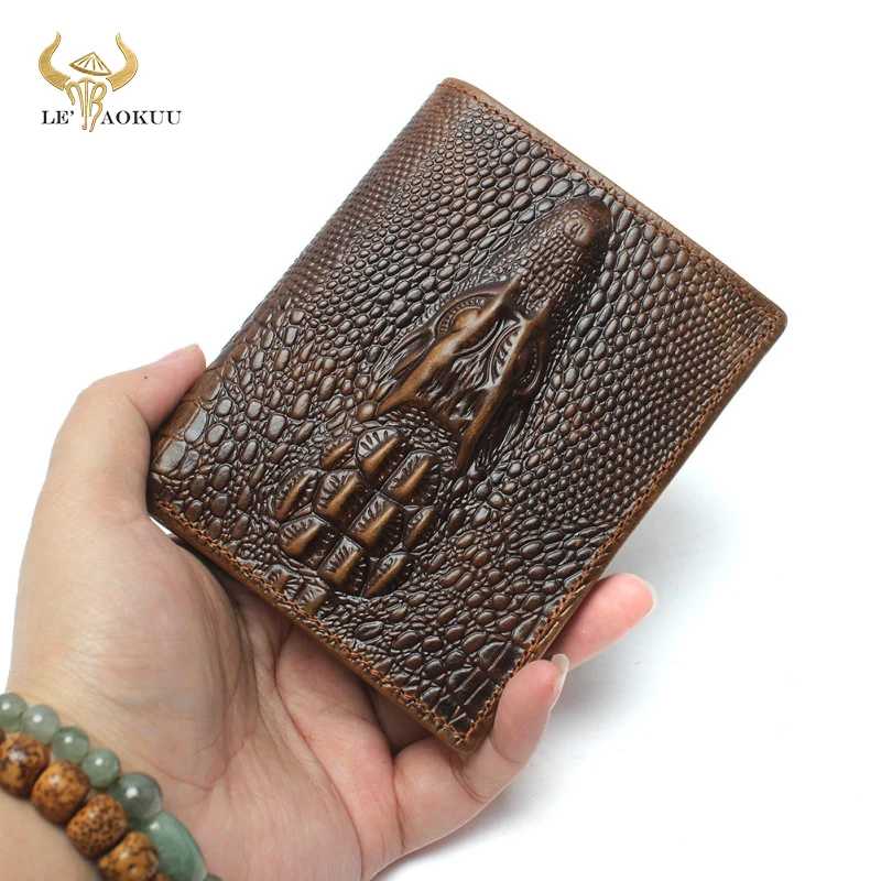 

New Luxury Cattle Male Quality leather Fashion Design Crocodile Emboss Simple Standard Brand Wallet Handy Purse Men 1010