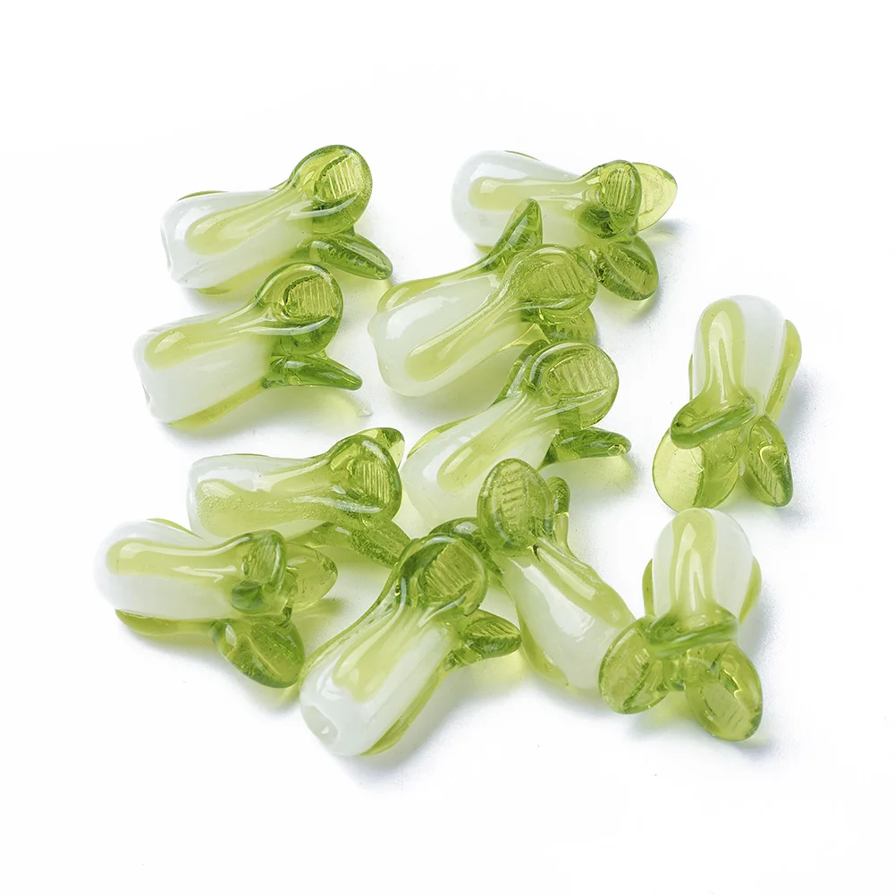 10Pcs Vegetable Cute Chinese Cabbage Handmade Lampwork Beads Glass Loose Bead For DIY Bracelet Necklace Craft Jewelry Making