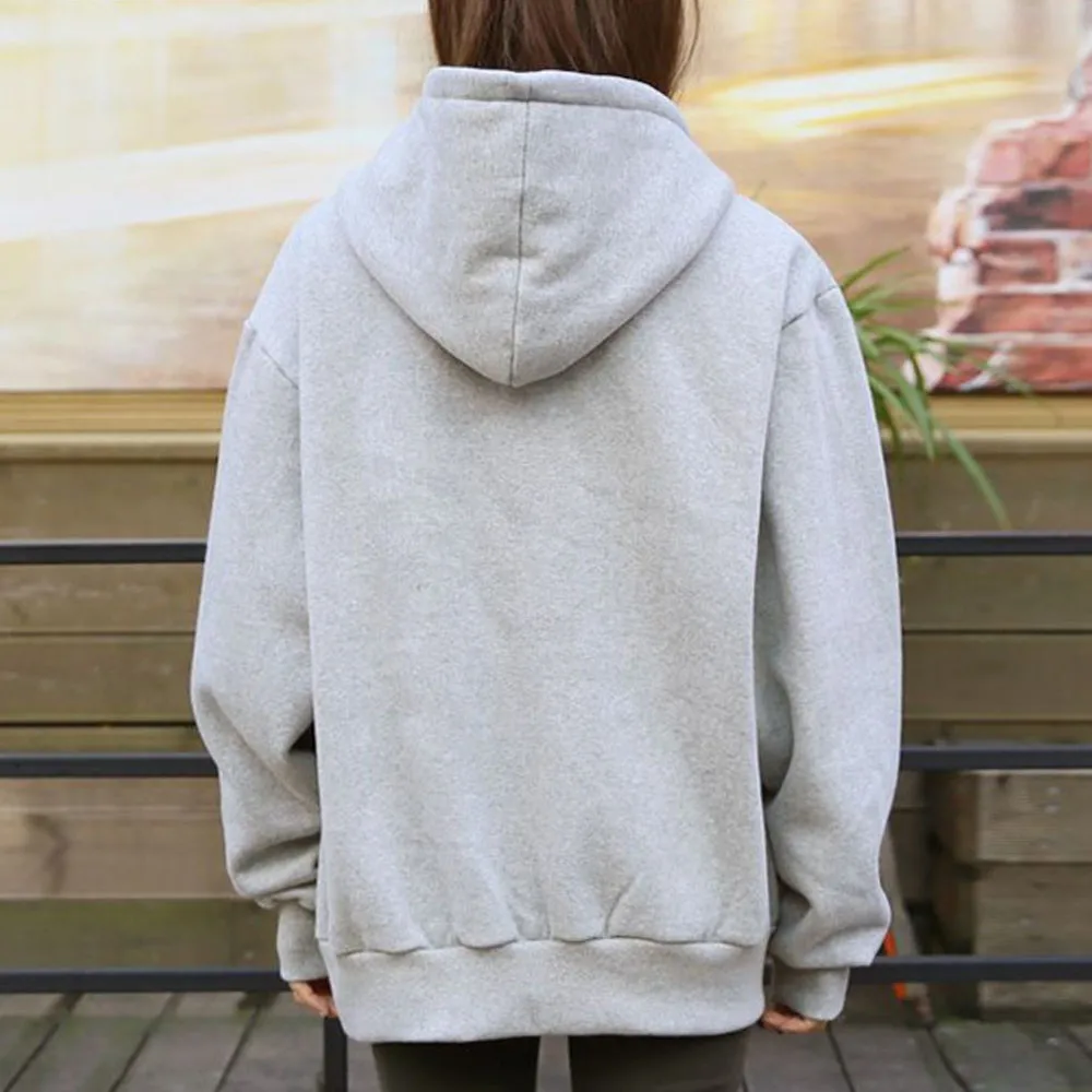 Korean Fashion Hoodies Women Solid Color Zip Up Pocket Oversized Sweatshirts Female Long Sleeve Hooded Jacket Coat Pink Зип Худи