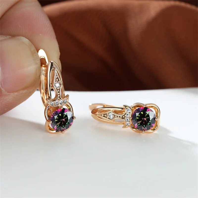 

Eparbers Elegant Women Round Cut Rainbow Crystal Zircon Clip Earrings Wedding Earrings for Women Banquet Jewelry Promise Gift