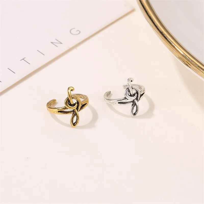 Simple Note Metallic Retro Golden Silver Plated Copper Single Ear Cuff Clip Earrings for Women & Men