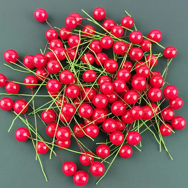 (100 Pcs/pack) Mini Berries Simulation Fruit Artificial Pearl Flower Stamens Cherry Wedding DIY Gift Box Decorated Xmas Wreaths