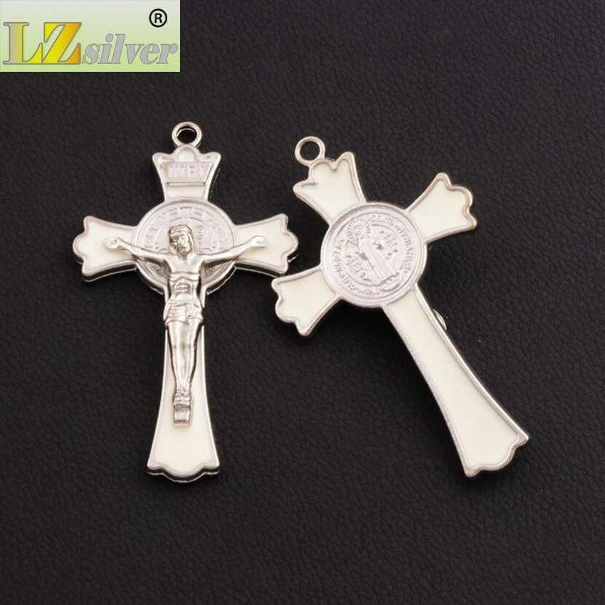 12 sztuk dużo emalia Saint Benedict Medal krucyfiks krzyż Spacer paciorki wisiorki biżuteria ze stopu DIY L1726 7.2x4.5cm