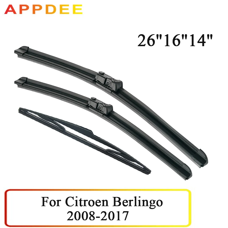 APPDEE Wiper Front & Rear Wiper Blades Set For Citroen Berlingo B9 2008 - 2017 2016 2015 2014 Windshield Windscreen 26