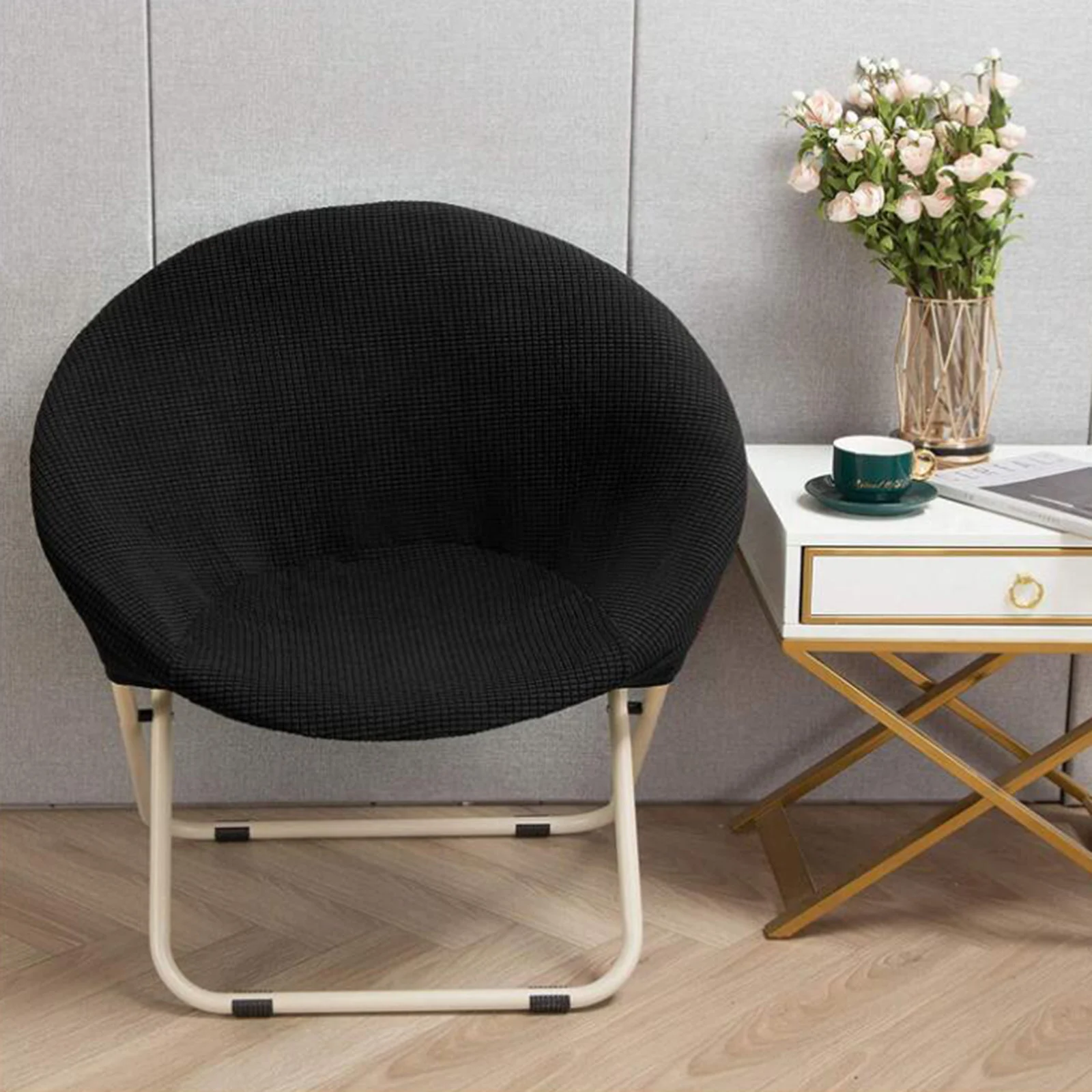 1 Piece Chair Slipcover Round Jacquard Saucer Chair Slipcover Fashion Decorate Anti-Slip Removable Moon Chair Cover for Adults