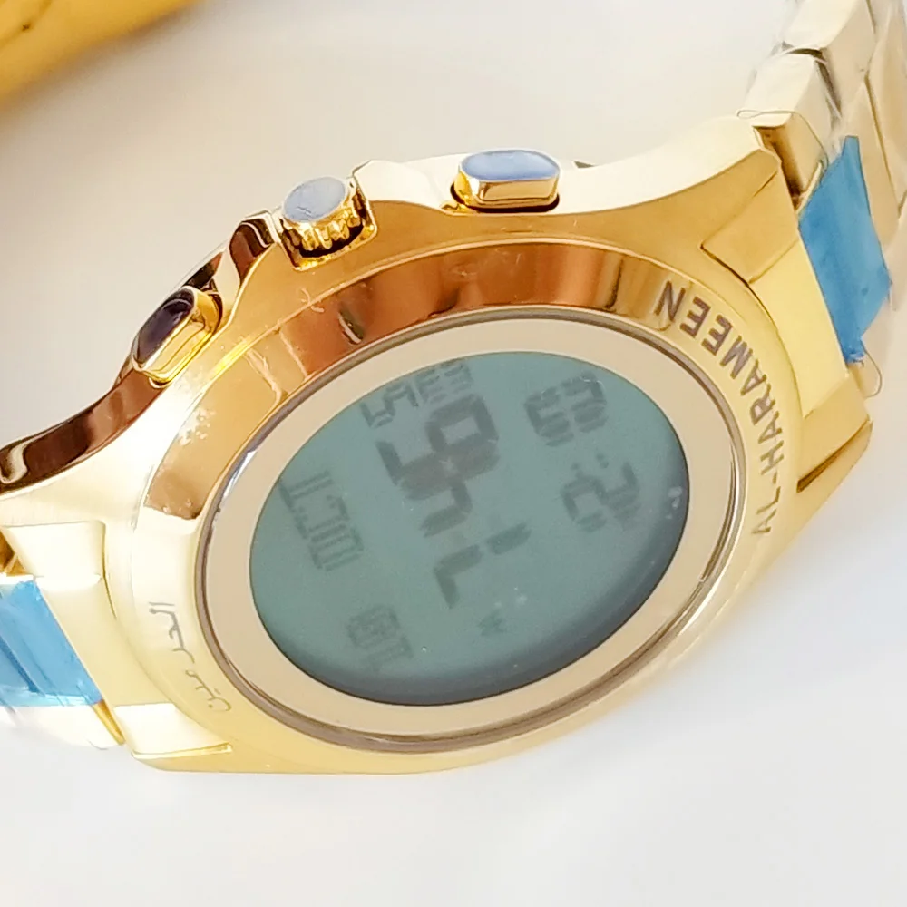 AL-HARAMEEN Prayer Watch for Muslim Couple with Azan Pray Alarm Time 27mm for Lady 30mm for Man 1 Piece Only