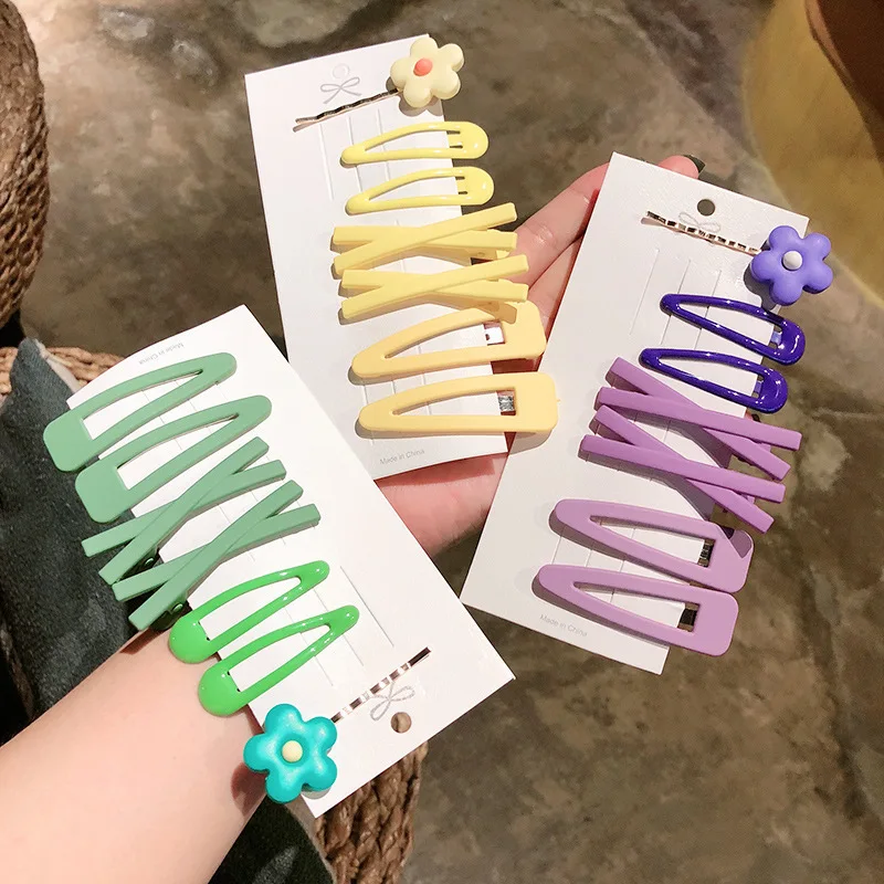 7 pieces/set of fashionable flowers Lady hairpin candy color BB clip girl snap hairpin side clip accessory hot selling headwear