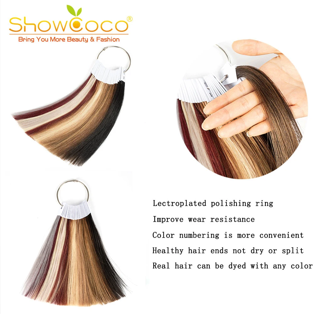 ShowCoco Hair Chart Virgin Remy Coloring Hair For Human Hair Extensions And Salon Hair Dyeing Sample Chart Swatches Rings