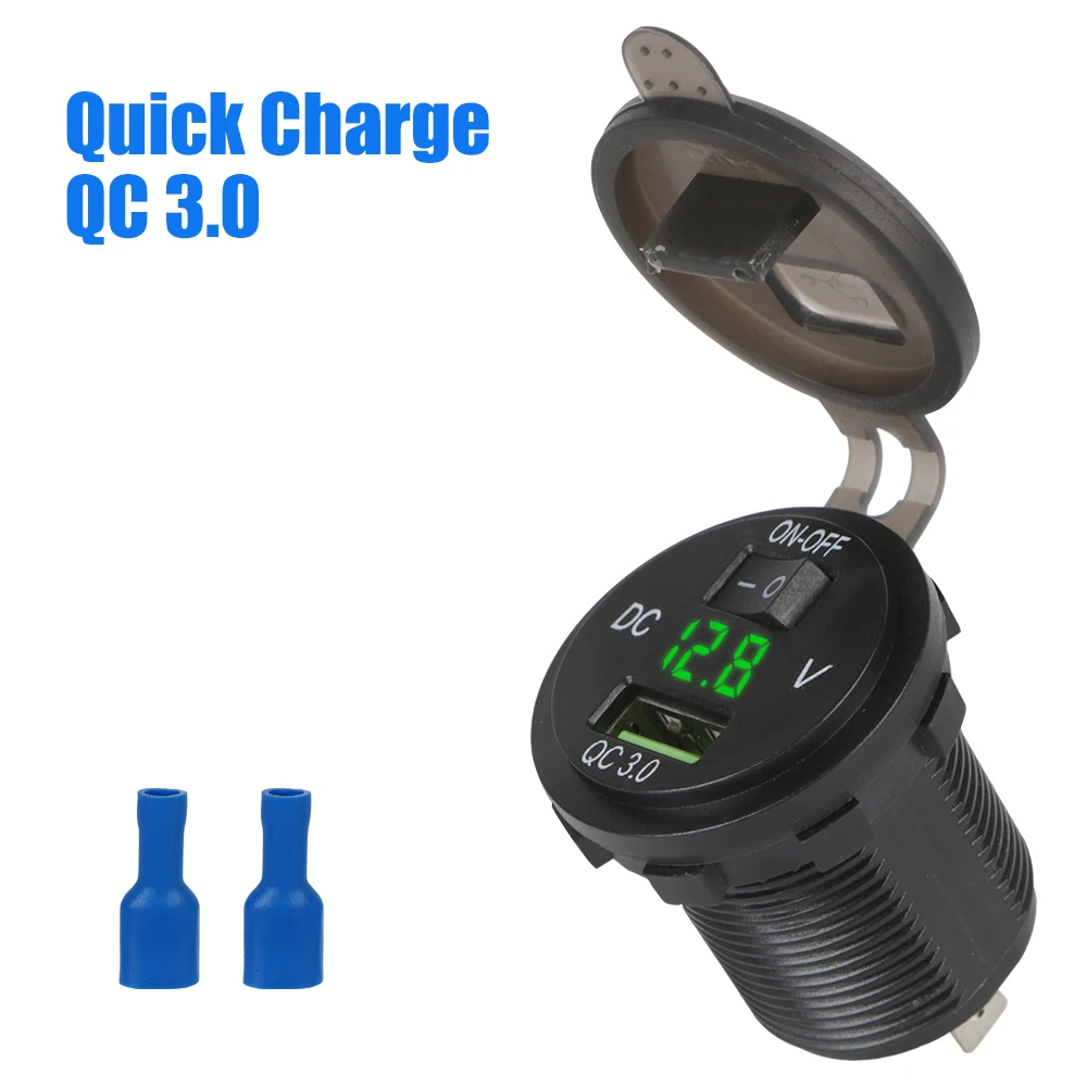 Quick Charge QC 3.0 With switch for Auto Marine Motorcycle Truck Car USB Charger 12-24V Socket Power Adapter Outlet