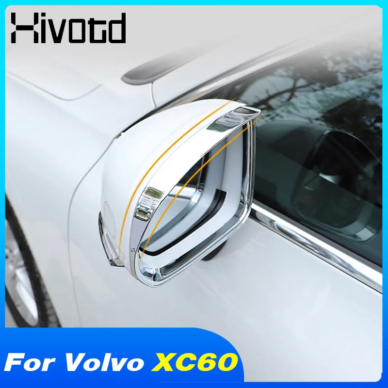 Hivotd Car Rear View Mirror Visor Shade Cover Shield Rain Frame Protector Styling Part Auto Accessories For Volvo XC60 2018-2022