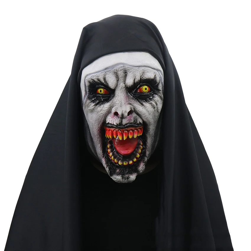 

Scary Nun Mask Latex Horror Halloween Costume for Woman Witch Nun Cosplay Eater Patry Cape Carnival Full Face Fantasy Disguise