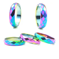 Free Shipping Fashion Party Jewelry 5A Quality 6mm Wide Cut Hematite Ring Rainbow Ring (1 Piece)