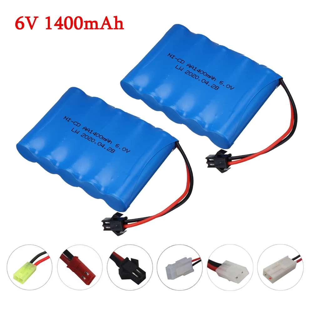 2 Pack 6V 1400mAh Ni-Cd Rechargeable Batteries Ni-Cd 6V 1400mAh RC Toy Car SM JST Tamiya Plug Battery