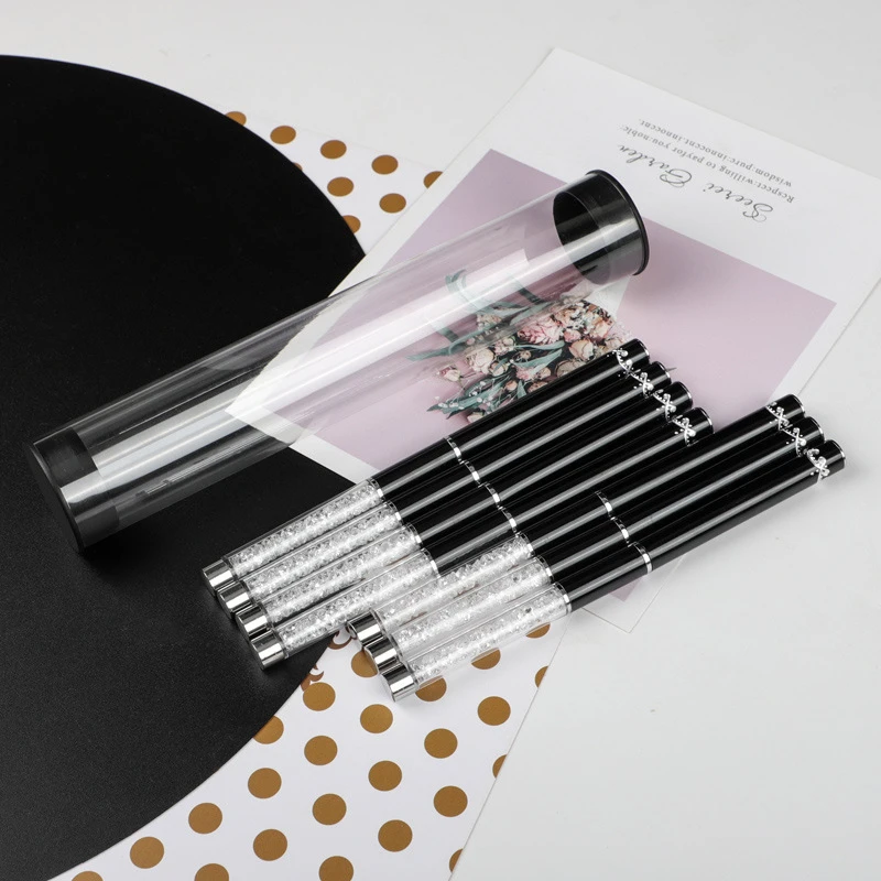 8pcs Nail Art Brush Set:Crystal Handled,for Liner Flower Painting,Daisy Checker Gel Design Manicure Kit in Box NAB024