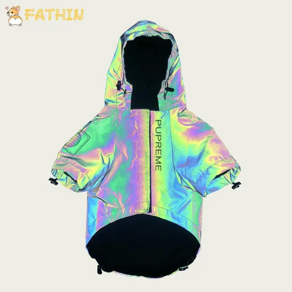 FATHIN Reflective Flashing Light Dog Clothes Adidog French Bulldog Pupreme Shirt Dog Windbreaker Dog Hoodies Pet Clothes S-5XL