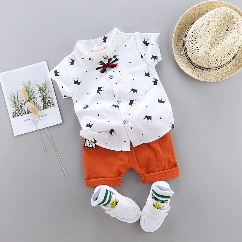 IENENS Summer Baby Boys Clothes Clothing Sets Kids Short Sleeve Shirt + Shorts Outfits 1 2 3 4 Years Child Bow Tie Shirts Suits