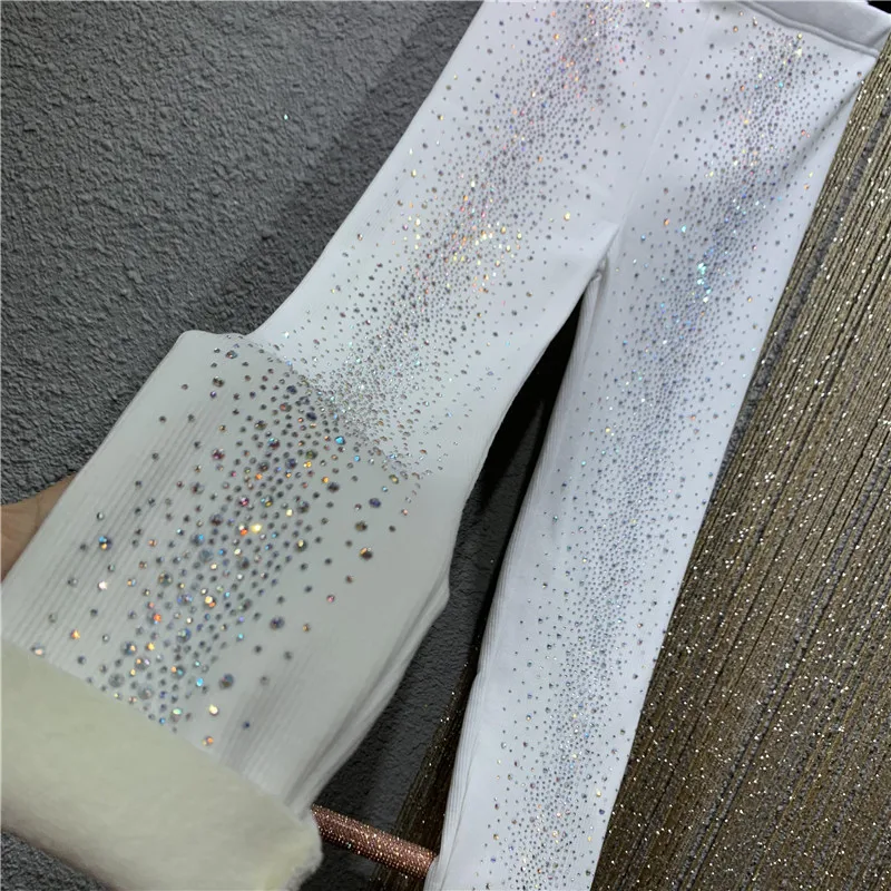 Heavy industry velvet thickened leggings women hot rhinestone autumn and winter new elastic waist tight-fitting elastic