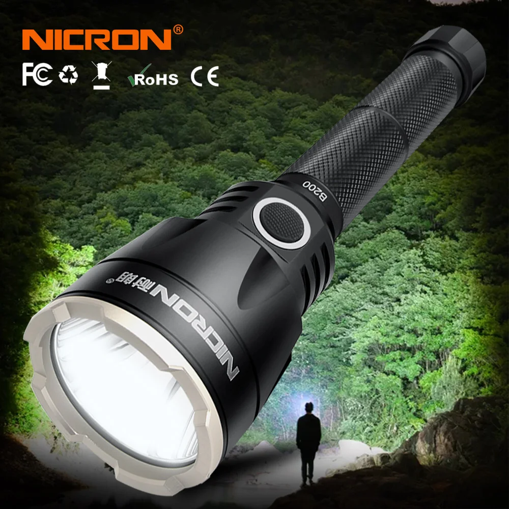 NICRON B200 Ultra Bright Tactical Flashlight 1000LM Far Distance 536m Super LED Torch Light Waterproof IP68 For Search Rescue