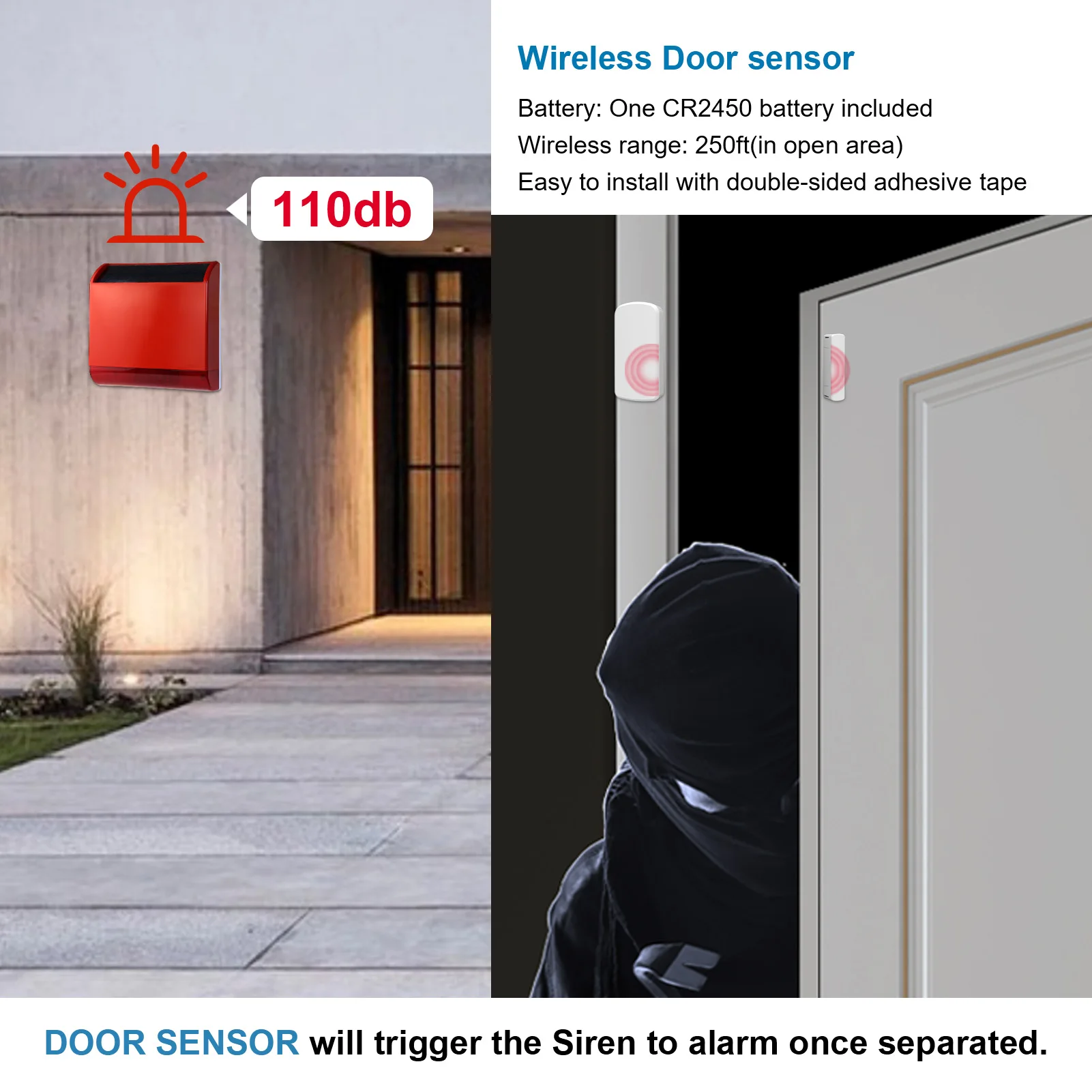Wolf-Guard Solar Flash Siren Alarm 110dB Outdoor Anti-Tamper Environment Protection Home Security Burglar System Kit 433MHz
