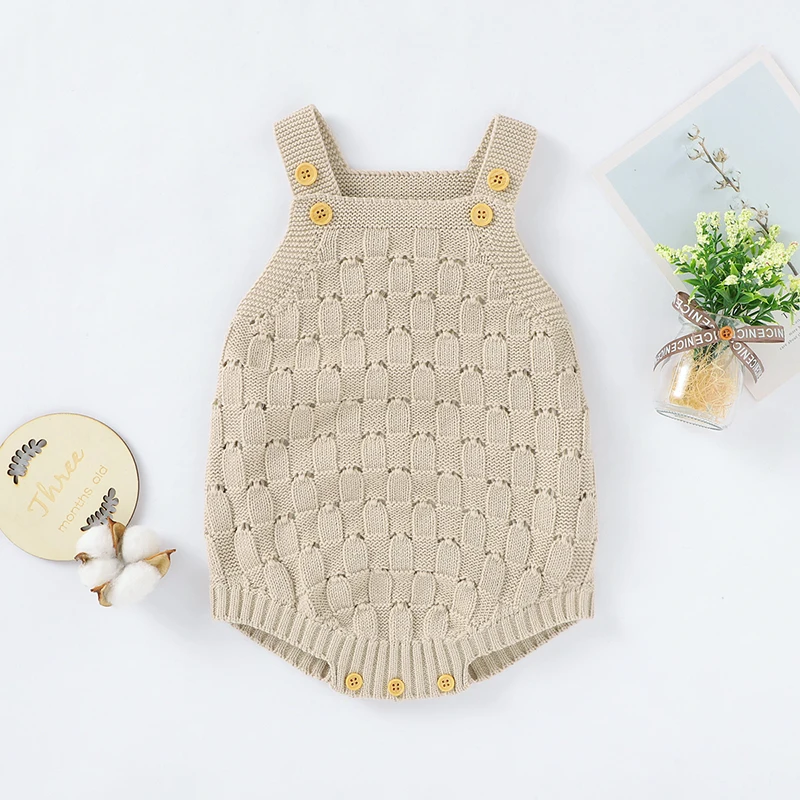 Baby Bodysuit 100%Cotton Solid Knit Newborn Boys Girl Jumpsuit Sleeveless Summer Toddler Infant Clothing Fashion Hollow Out Tops