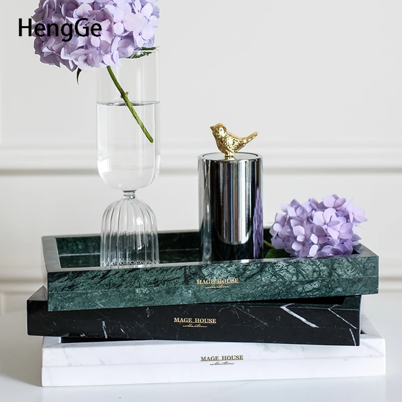 Natural Marble Trays Decorative Nordic Rectangular Trayes Restroom Showcase Storage Plate Bathroom Decoration Serving Tray