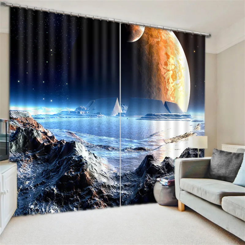 Curtains Luxury Blackout 3D Window Curtains for Living Room Bedroom Drapes Customized Size  Outer Space