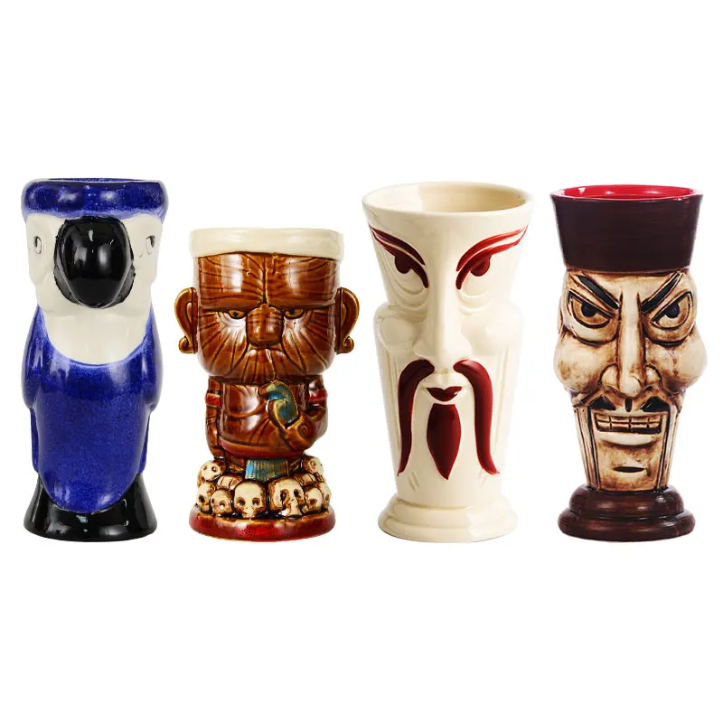 Aixiangru-Ceramic Blue Parrot Cocktail Cup, Creative Tiki Cup, Samurai Cocktail Glass, Hawaiian Drinking Accessories