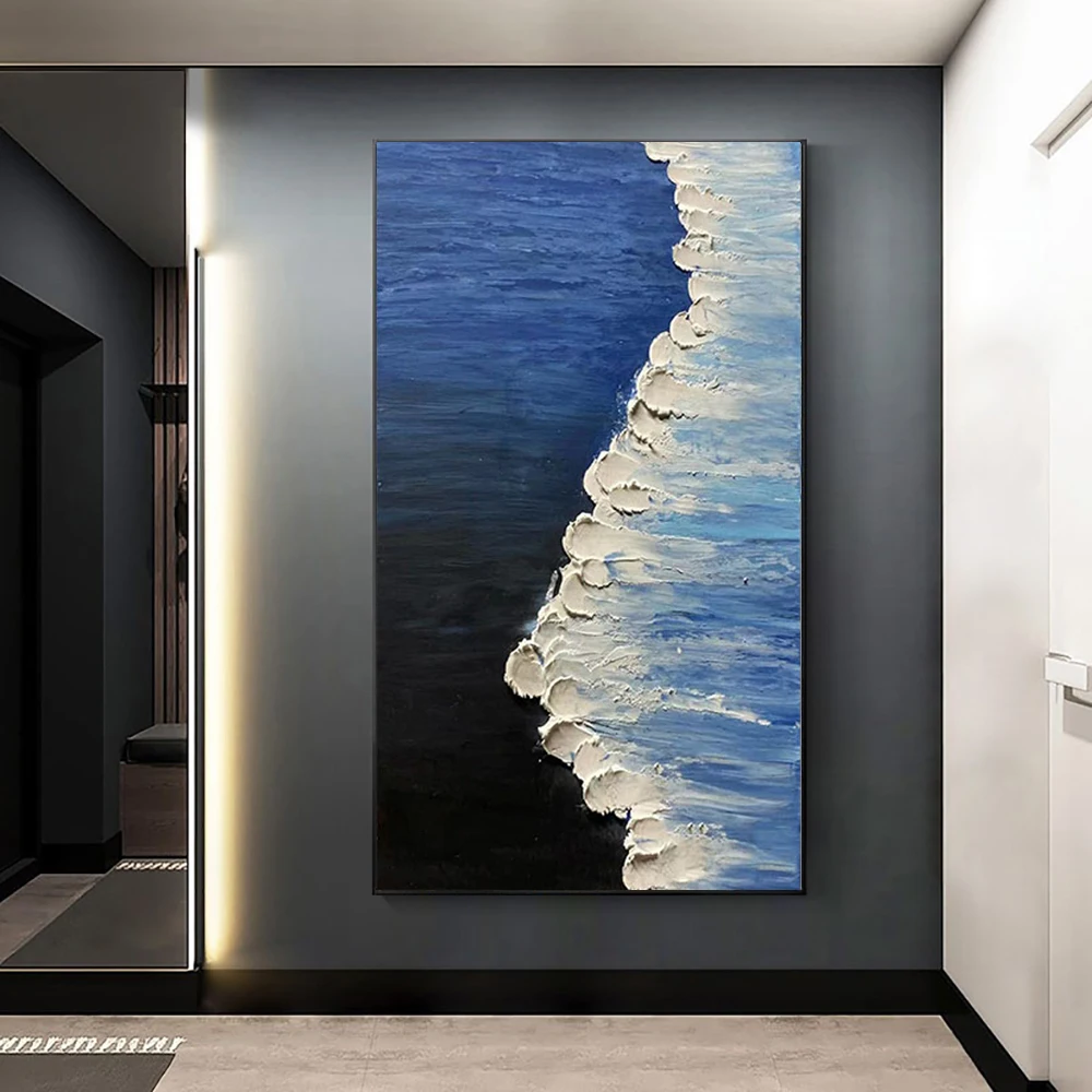 

Thick Oil Canvas Painting, Hand Painted Abstract Wall Art,3D Waves Oil Painting, Blue Seascape Painting, Home Wall Decoration