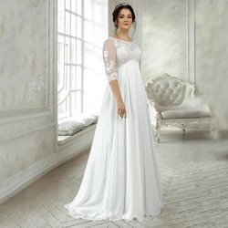 Simple Empire Civil  Wedding Dresses Half Sleeve Lace Button Back Scoop Neck Plus Size Custom Bridal Gown Chiffon Cheap A Line