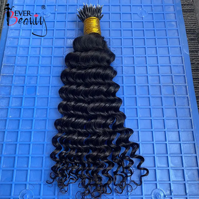 Cincin Nano Gelombang Dalam Ekstensi Rambut Mikrolink untuk Wanita 100% Bundel Jalinan Rambut Perawan Manusia Hitam Alami Cantik