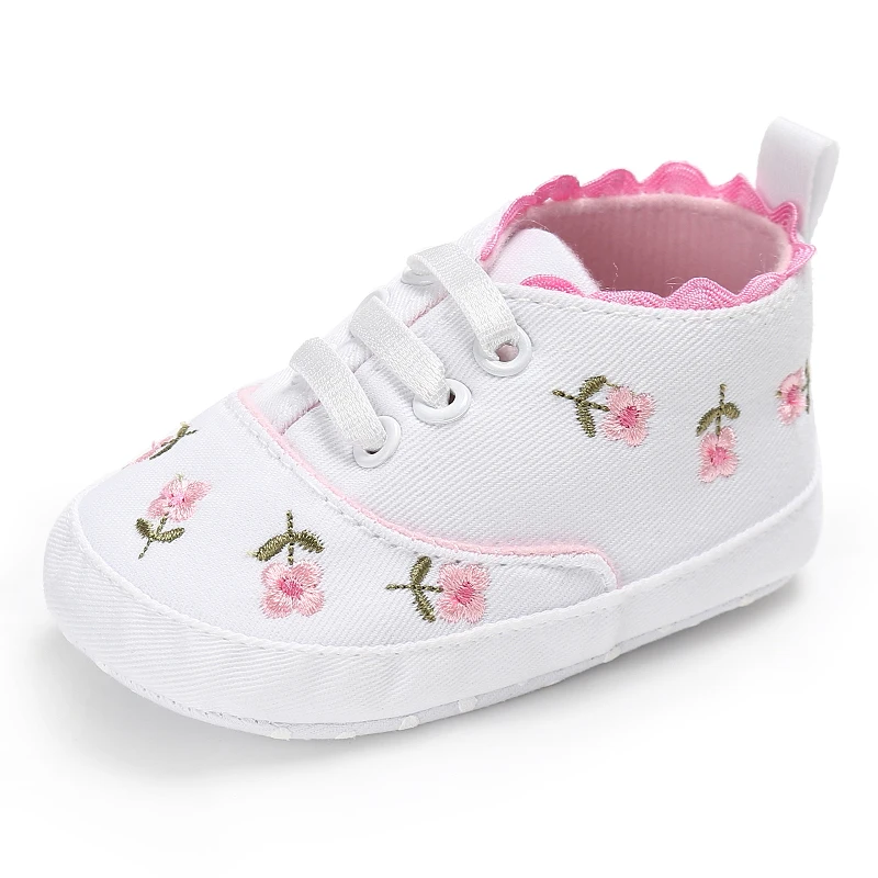 Sepatu Jalan Kasual Lucu Antiselip Datar Floral Bergaris untuk Anak Laki-laki dan Perempuan Bayi Baru Lahir Prewalker 0-18 Bulan