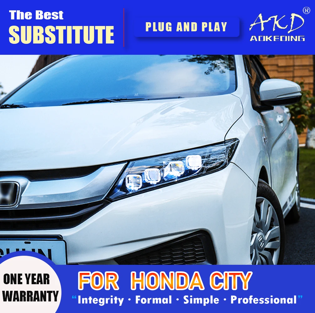 AKD lampa czołowa dla Honda City LED reflektor 2016-2018 reflektory miejskie DRL kierunkowskazy światła drogowe soczewki projektora anioła oka