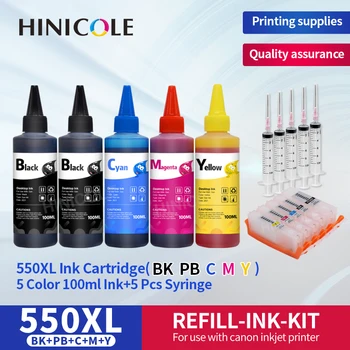 Hinicole Printer Fles Inkt PGI-550 CLI-551 PGI550 Hervulbare Inktpatronen Voor Canon Pixma IP7250 IX6850 MG5450 MG5650 MX925