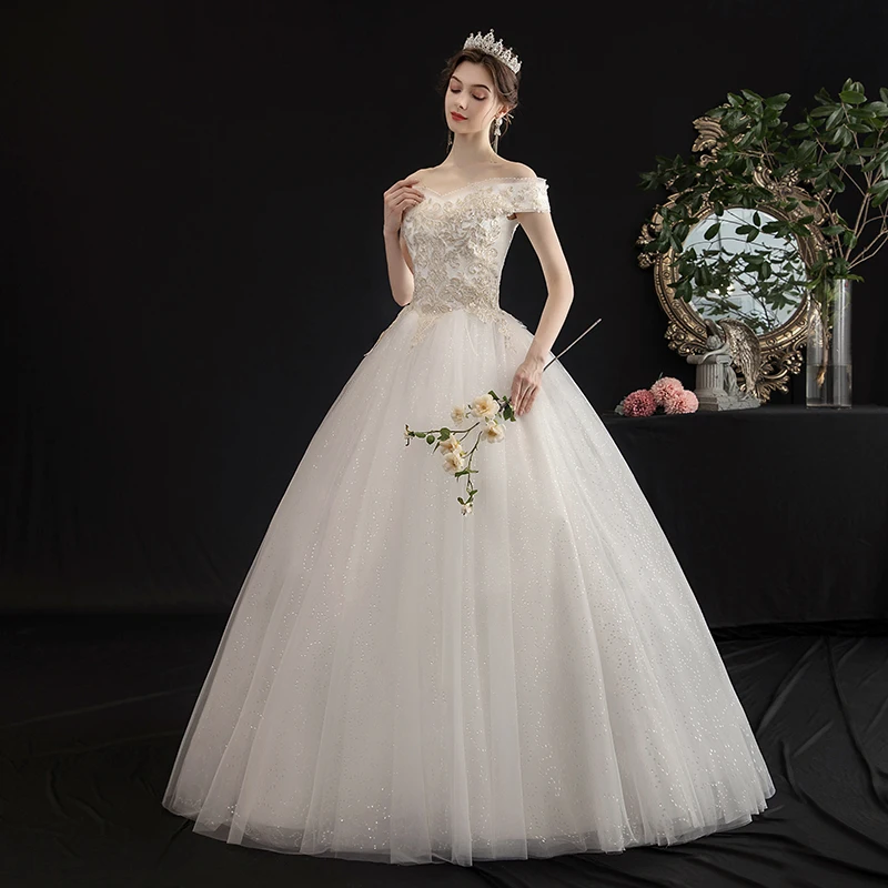 Wedding Dress Ball Gowns 2020 New Style Bride Wedding Dresses Plus Size Lace Up Off-Shoulder Princess Dreamy Embroidery Dress